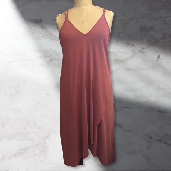 Lulu’s Hi-Low Twin Spaghetti Strap Stretch Knit Dress In Washed Red Size M - Picture 5 of 10